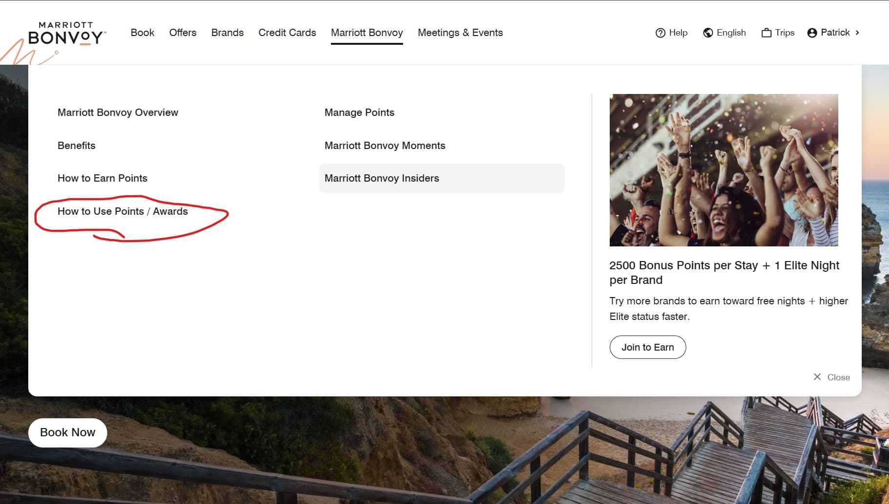 Open Marriott Bonvoy → How to Use Points / Awards